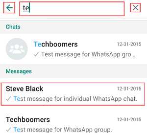 Search through WhatsApp for messages and contacts