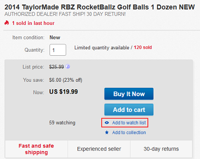 Add item to eBay Watch List