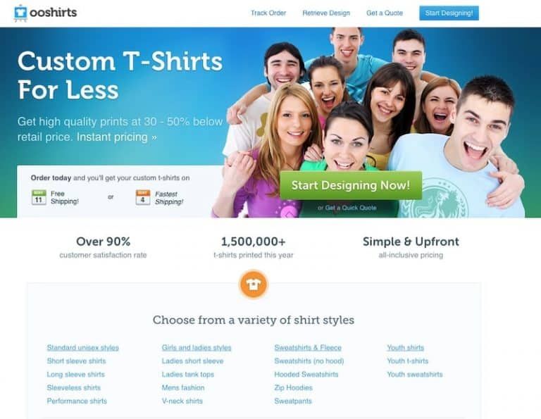 ooShirts homepage