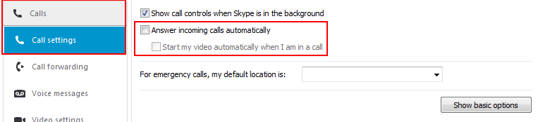 How to turn automatic call answering in Skype on or off