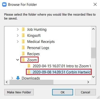 Saving converted Zoom meeting recording files to a local folder