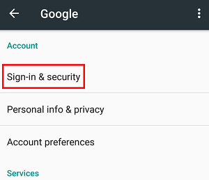 Sign in and security settings