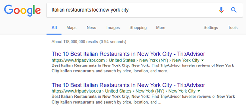 Search results within a location