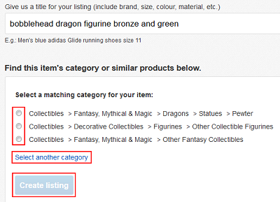 Choose an eBay category