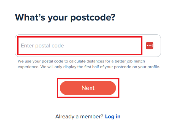 Entering your postal code to find nearby careseeker jobs