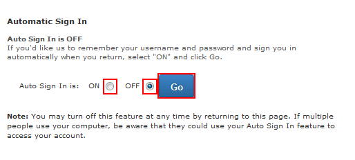 Automatic sign in option