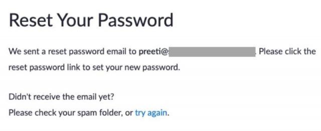 A notification that you've been sent a password reset email