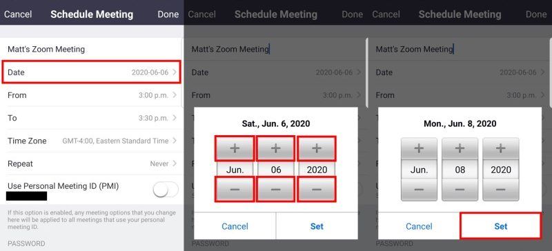 Android app steps to update date of meeting