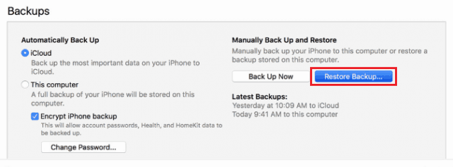 Restore phone data from an iTunes backup