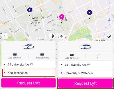 Confirm your selections by requesting a Lyft driver