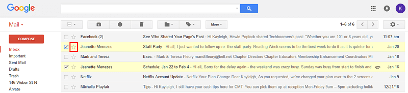 Gmail star to favorite a conversation