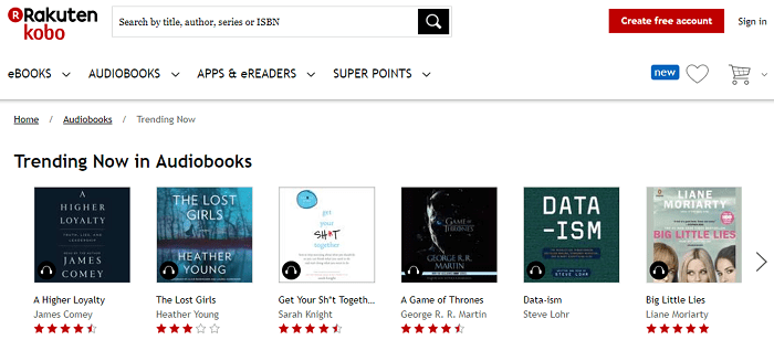 Kobo audiobooks website