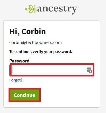 Enter password to confirm account