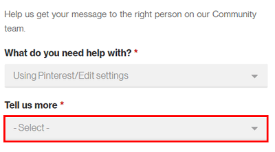 Pinterest specific help topic choice