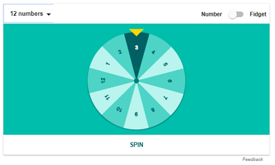 Spinning wheel with numbers 1-12