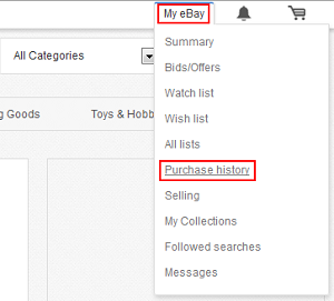 Access eBay Purchase History from menu