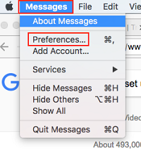 Message Preferences menu button