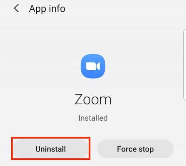 Uninstall option on an Android device