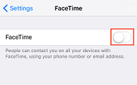 Turn off FaceTime toggle