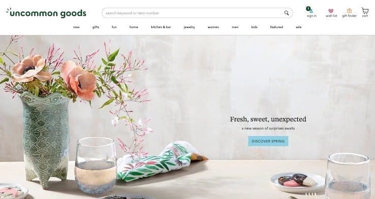 Uncommon Goods homepage