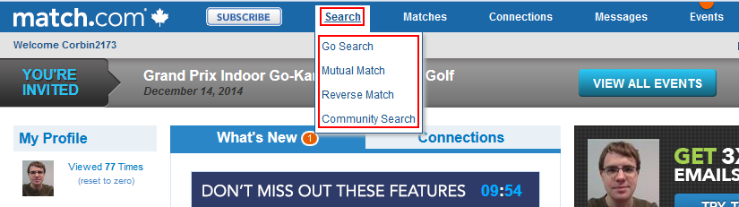 Search for matches menu option