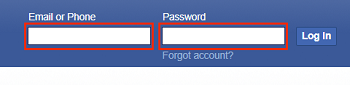 Facebook log in screen