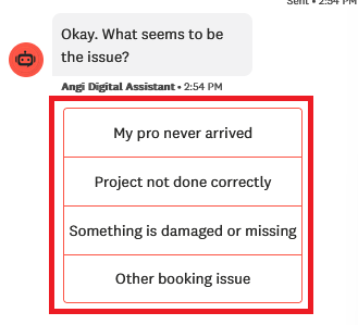 Stating which particular booking issue you had with an Angi contractor
