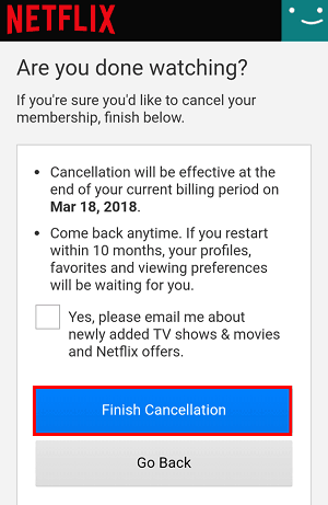 Finish Cancellation button (app)