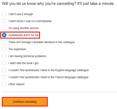 Reasons for cancelling Audible