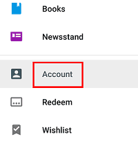 Google Play Store account options menu