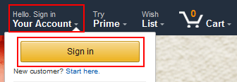 Amazon sign in screen