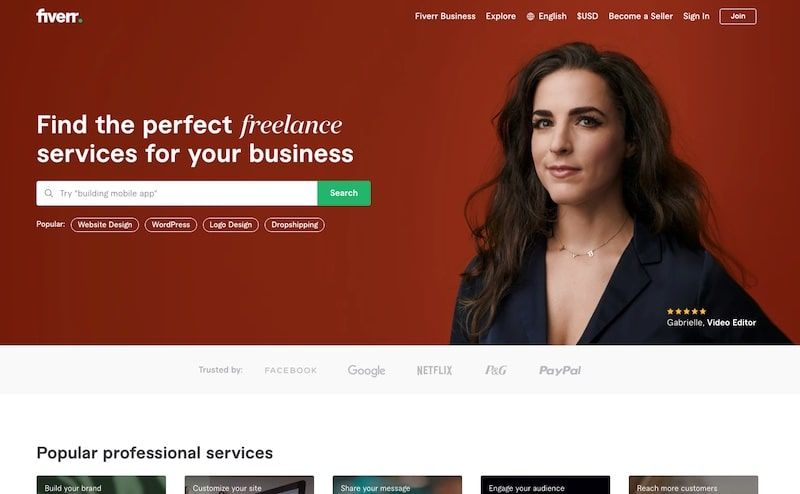 Fiverr homepage