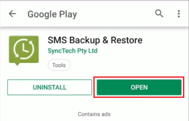 Opening the SMS Backup and Restore app