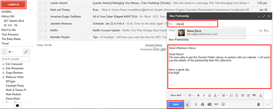Gmail send email screen