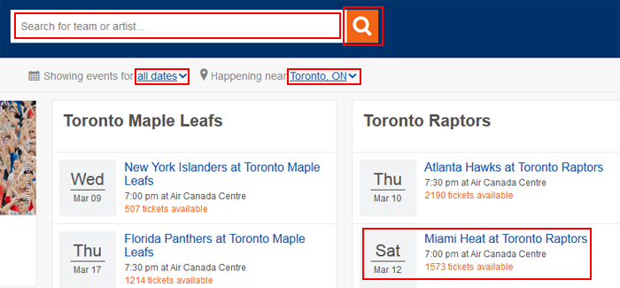 Search for and select a StubHub event