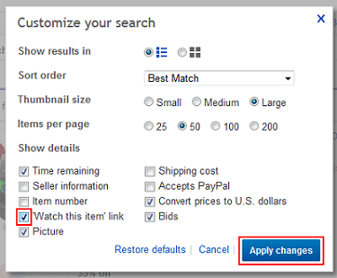 Watch items on eBay