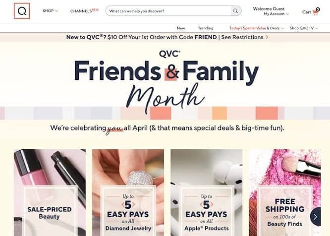 QVC homepage