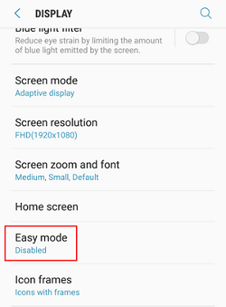 Samsung phone Easy Mode option