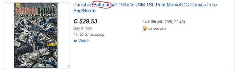 A listing on eBay with one of its keywords misspelled