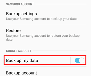 Back Up My Data button