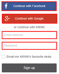 Choose to sign up with Facebook, Google, or with a valid email address.