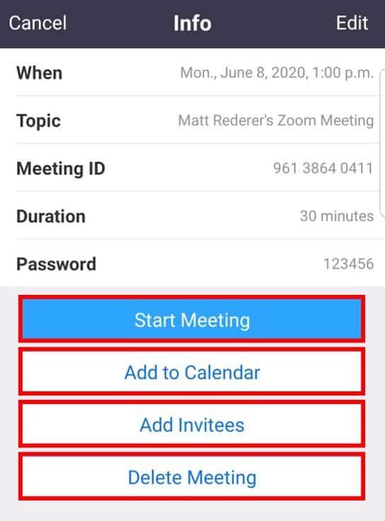 Android app meeting information screen
