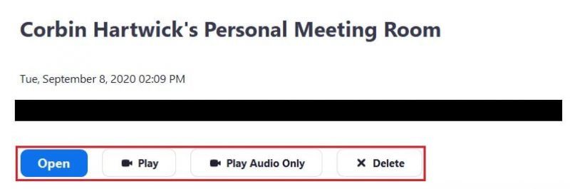 Selecting a recorded Zoom meeting to view in the desktop app