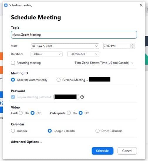 Desktop app with meeting scheduling settings