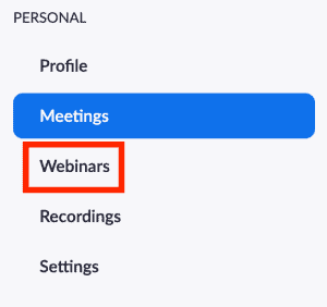 Webinars link in navigation panel