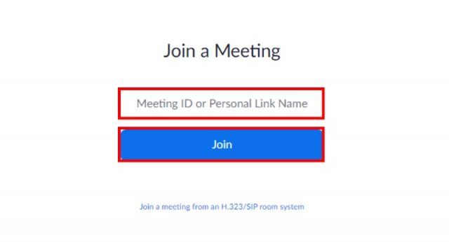 Browser Join a Meeting screen with Meeting ID and Personal Link Name field