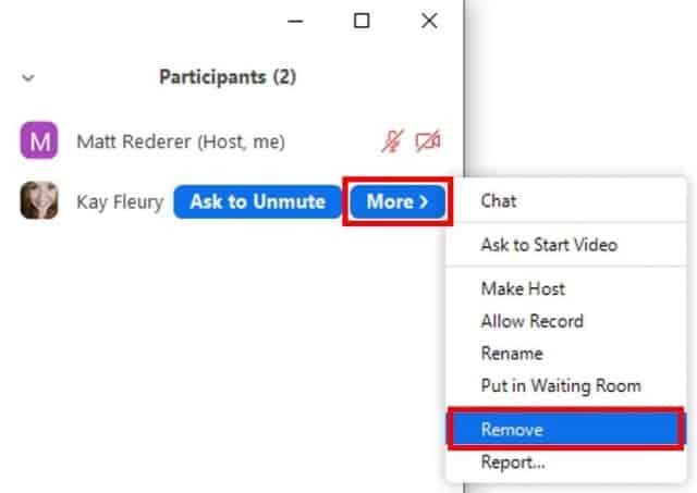 Remove participant buttons