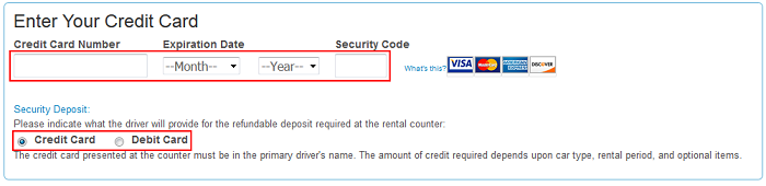 Priceline credit card information form