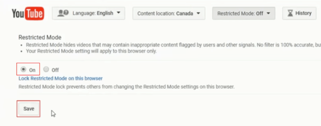 Saving changes to YouTube's Restricted Mode