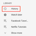 YouTube History menu option